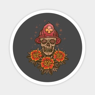 Skull firefighter with helmet and roses Magnet